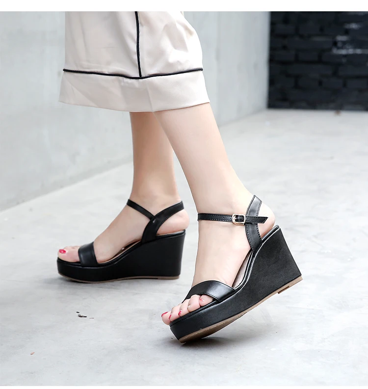 

Sandals Women Summer 8cm High Heels Comfortable Wedges Heel Black Sandal
