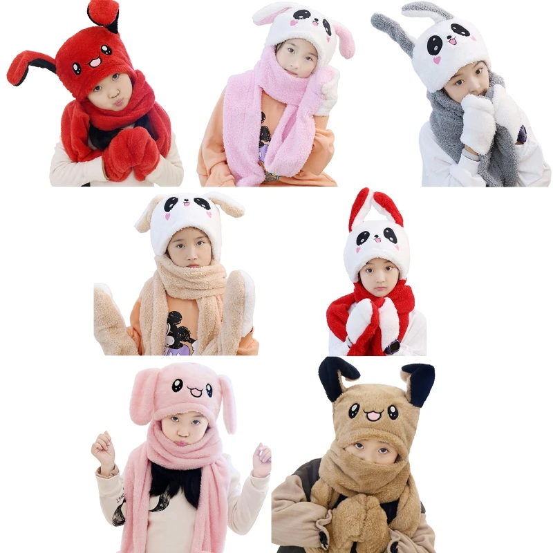 

2022 New Jumping Ears Hat Kids Moving Ears Hat Adult Dog Plush Scarf Hooded Hat Parent-child Hooded Scarf with Pocket