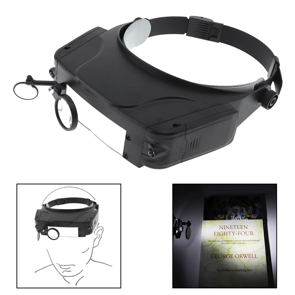 

11X Headband Magnifier Wearing Type Magnifying Glass Optical Lens Tool with LED Light and 3 Magnifying Lens for Jewel Repair