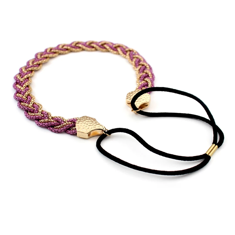 

1PCS Boho Fashion Handmade Weaved Purple Women Vintage Bohemian Forehead Twist Braided Stretch Elastic Headband Hair Band