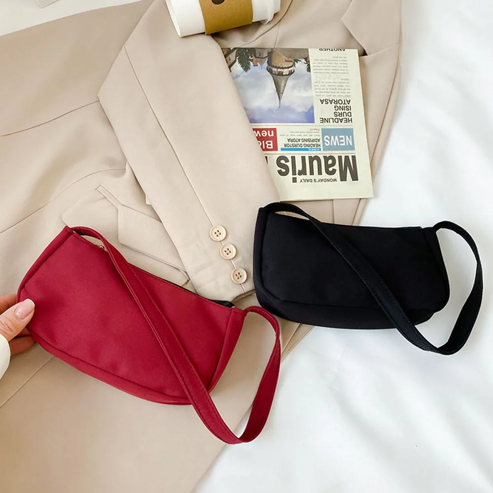

Popular Simple Female Daily Shoulder Bags Casual Nylon Top-handle Pouch Female Soid Color Handbag Underarm Tote Bag Money Clutch