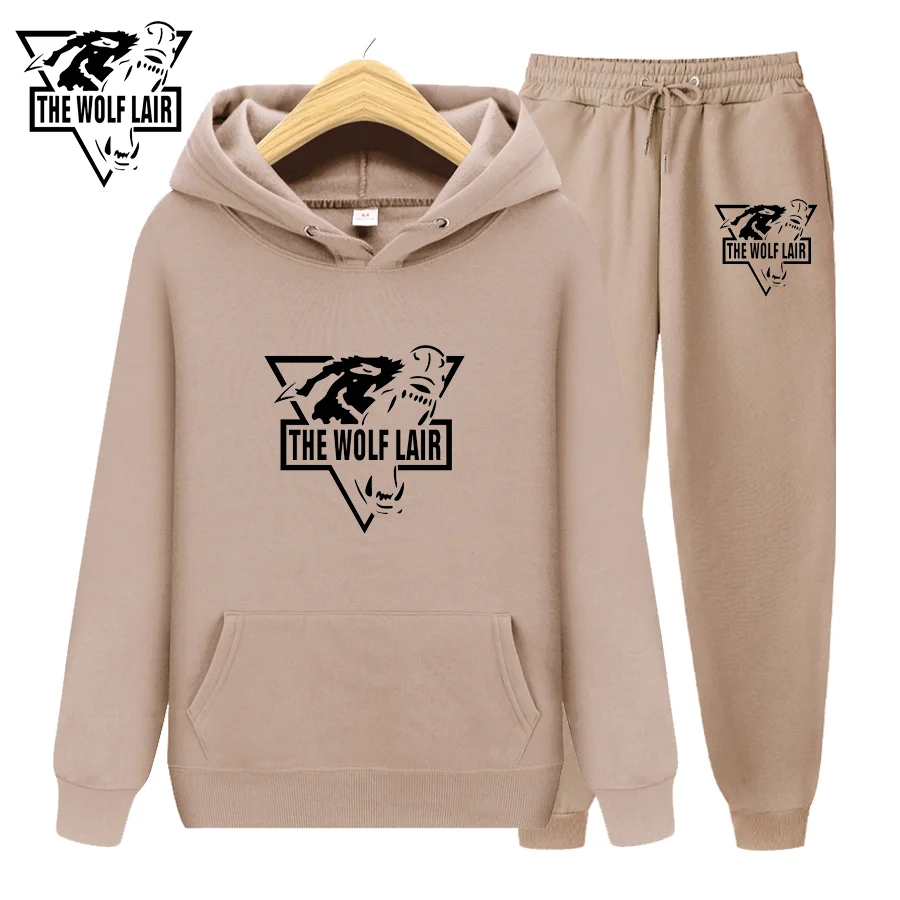 

2021 Autumn Winter Men's Casual Jogger Sets Fashion THE WOLF LAIR Printing Tracksuit Sweatshirt Male Long Sleeve Hoodie+Pants
