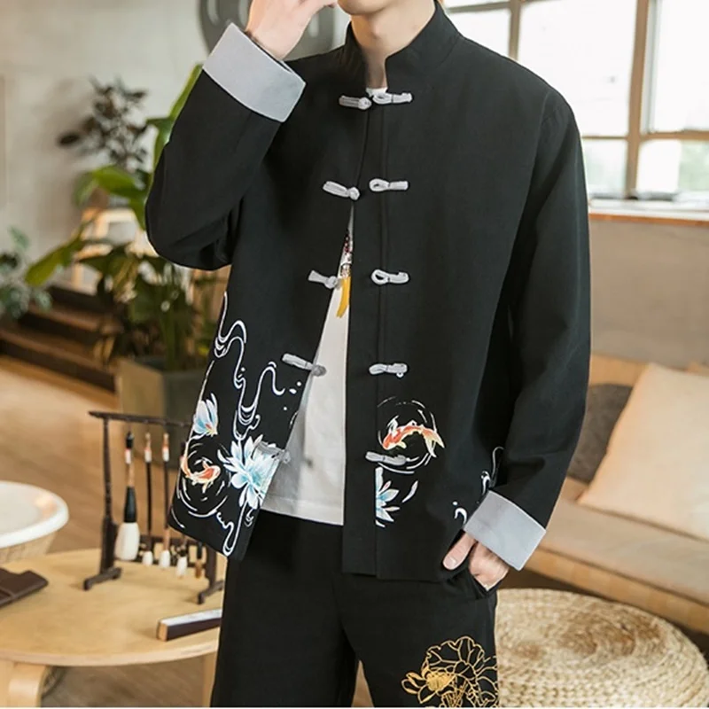 Рубашки в традиционном китайском стиле с принтом ханьфу Мужская блузка костюм