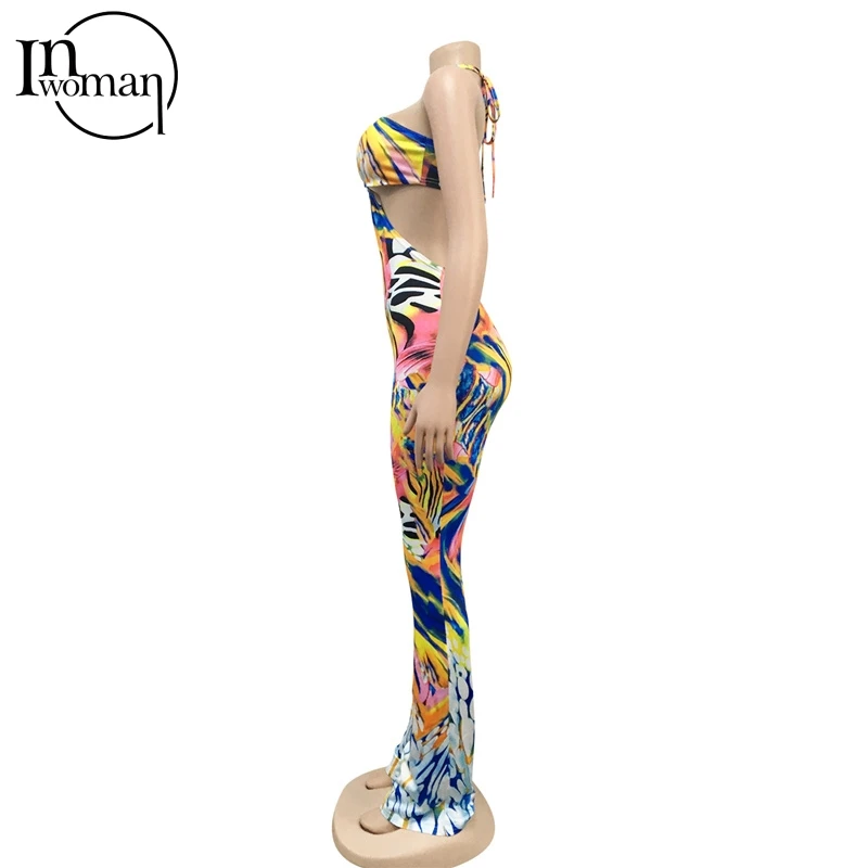 

Inwoman Strapless Print Summer Bodycon Jumpsuit Women Club One Piece Outfit Sleeveless Backless Long Romper Women Sexy Jumpsuit