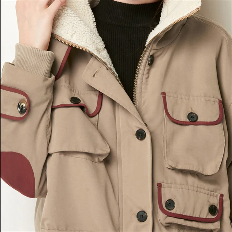 

High Quality Female Parkas Hooded Down Cotton jacket Women Winter 2020 New Loose mid-length tooling lamb Thick Outerwear M178