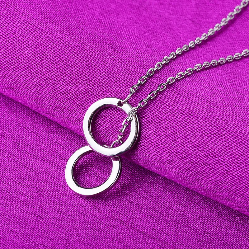 

100% 925 Sterling Silver Double Circle Charm Pendant Choker Necklace For Girl Women Statement Female Jewelry Wedding Party Gift