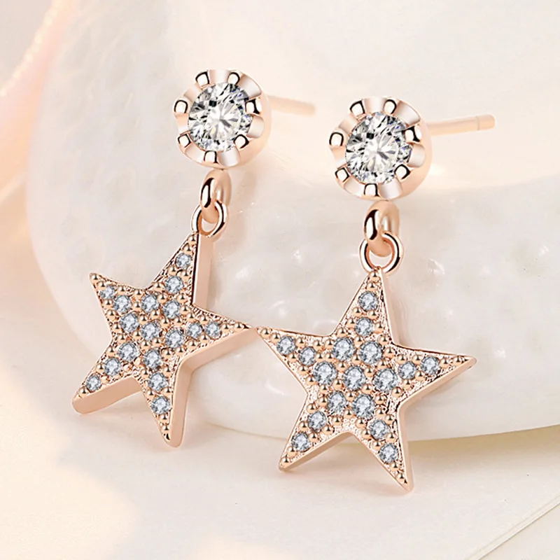 

925 Sterling Silver Star Charm Stud Earring For Women Girls Elegant Jewelry Pendientes Accessories eh173