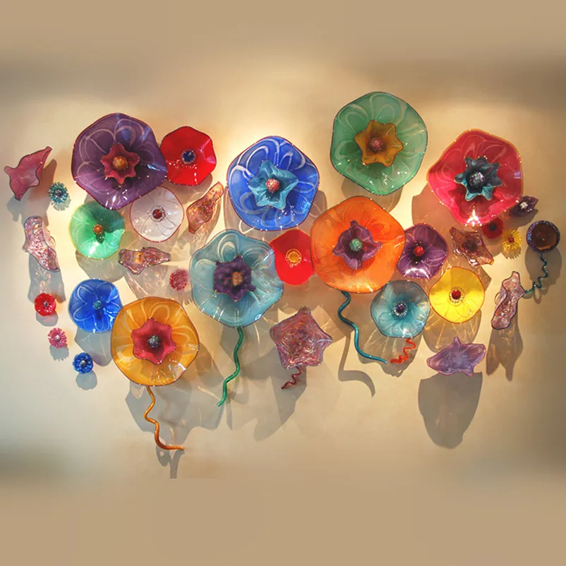

Modern Art Wall Lamps Hand Blown Murano Flower Glass Plates Wall Decorations Living Room 6 to 14 Inches