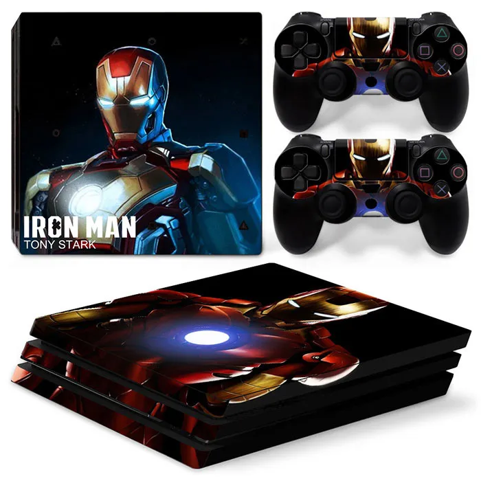 Виниловый стикер для консоли PS4 Pro и 2 контроллеров Marvel Железный человек Дэдпул