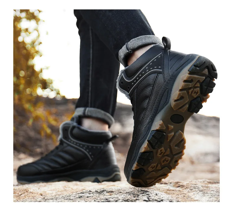 Classic Men Winter Ankle Boots Thick Plush Keep Warm Men Snow Boots Outdoor Man Leather Waterproof Winter Boots Work Shoes 39-48