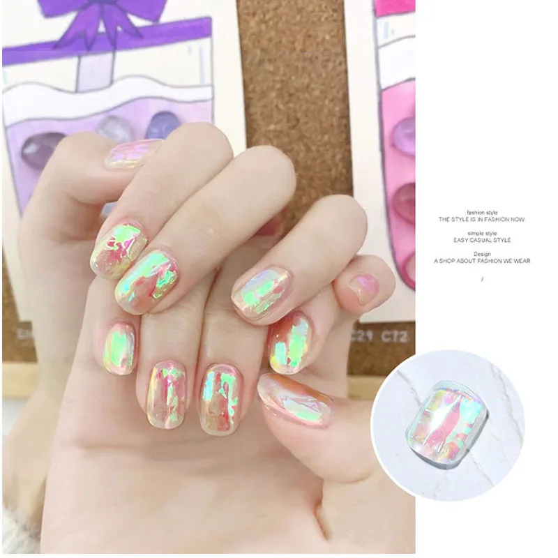 

1 Bag Aurora Colorful Cellophane Ice Nail Stickers Decoration Nail Art Transfer Stickers Nail Art Decals Nails Accessories
