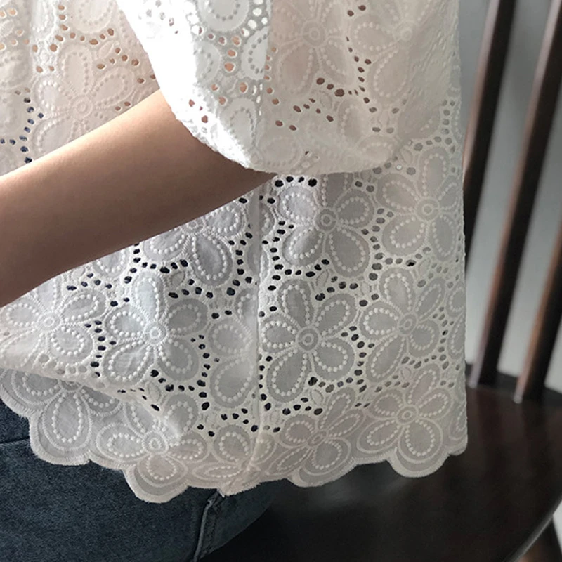 

Alien Kitty 2021 New Summer Sweet Girls Chic Loose All Match Femme Blouses Office Lady Shirring Pullover Shirt Short Lace