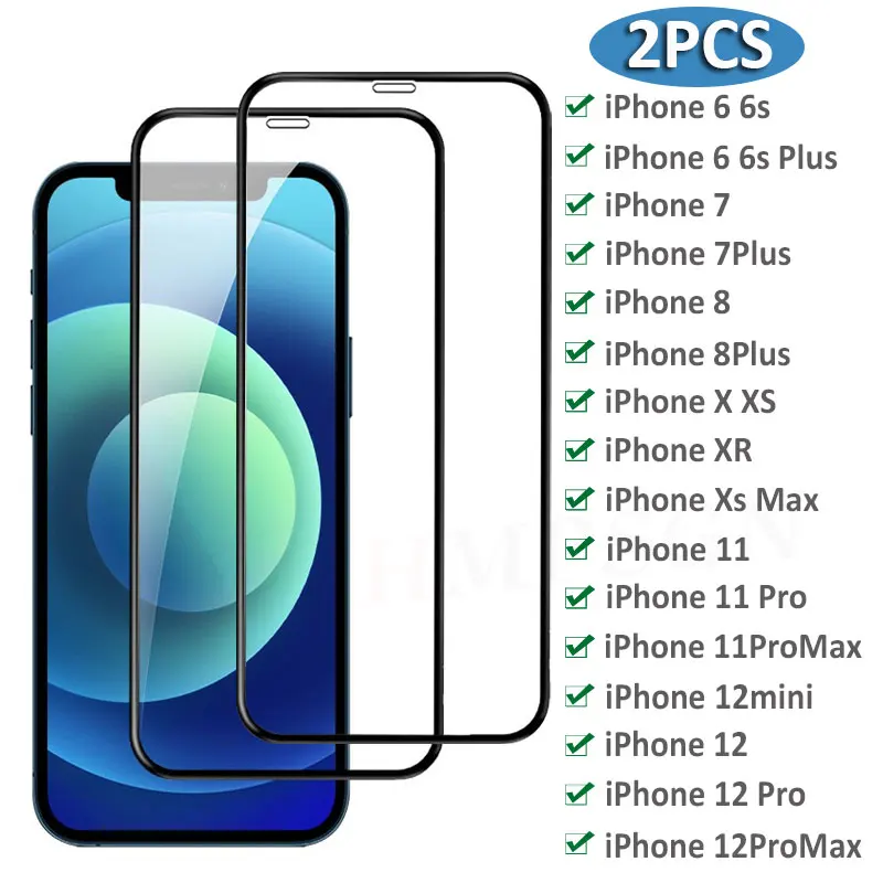 

Изогнутое защитное стекло с полным покрытием для iPhone, пленка из стекла для защиты экрана iPhone 14, 13, 12, 11, X, XR, XS Max, 6, 6s, 7, 8 Plus, 2 шт.