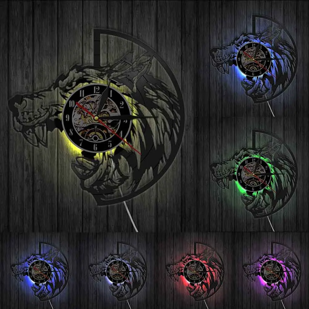 Волчья Голова силуэт настенные часы властные свирепые дикие животные виниловая