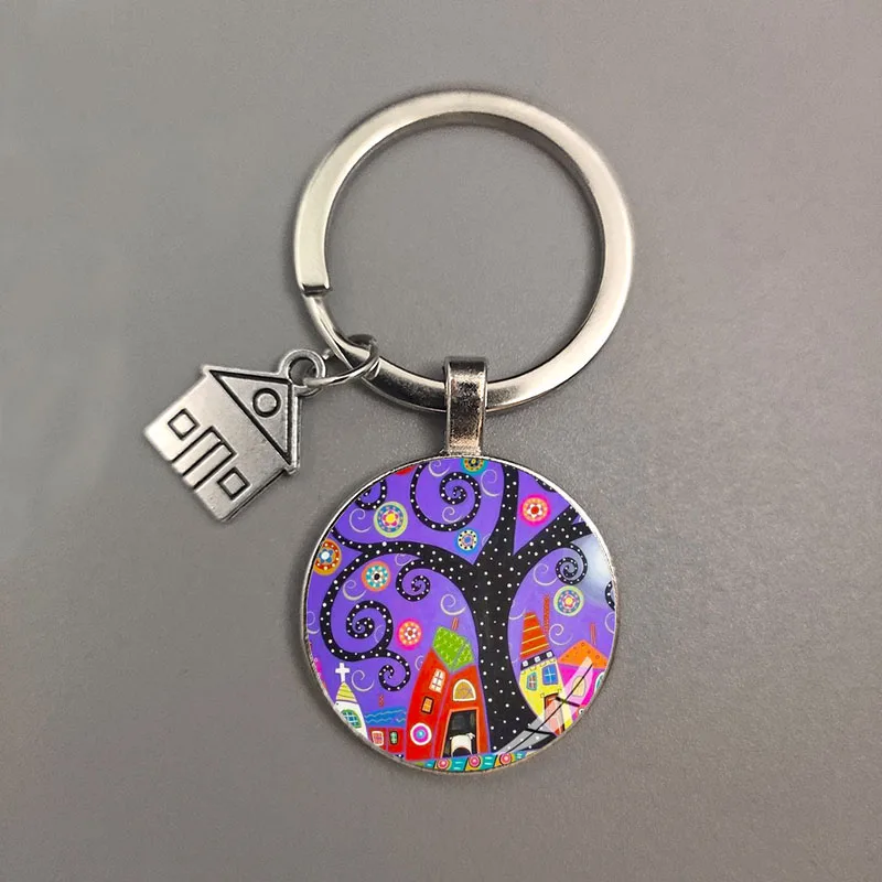 key to the new house kechain beautiful house under the starry sky key ring personality jewelry gift key holder for new home free global shipping