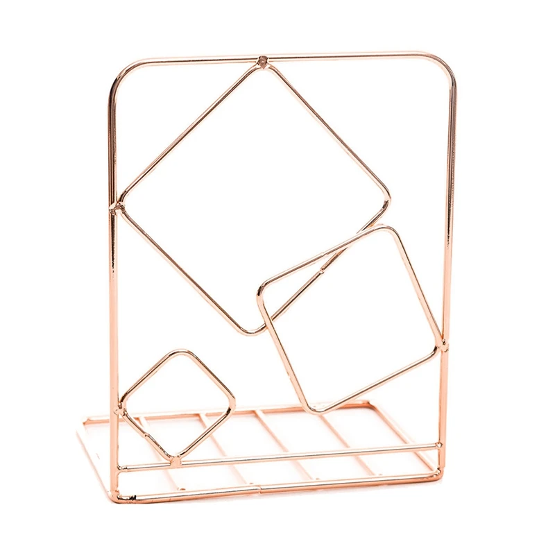 

4Pcs Decorative Iron Wire Metal Bookends Art Book Stand for Shelf Geometric Design Book End