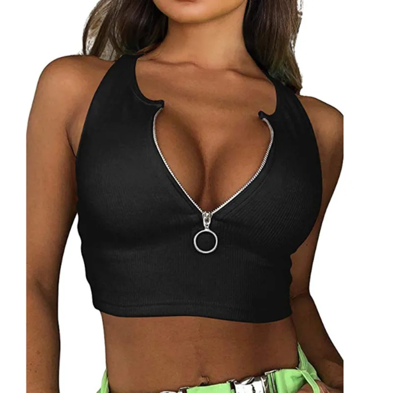 Модные женские майки на молнии бюстье бюстгальтер жилет укороченный топ Бралетт