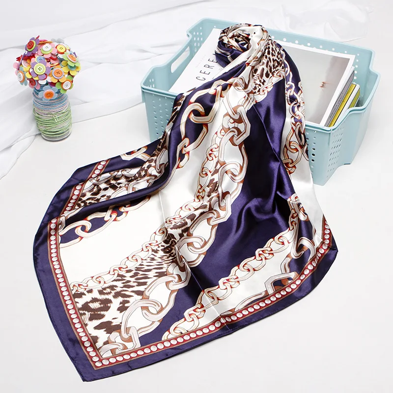 

Квадратные шарфы, женский шелковый шарф с принтом цепей от солнца, женский Шелковый Атласный длинный шарф, шаль двойного назначения, пляжно...