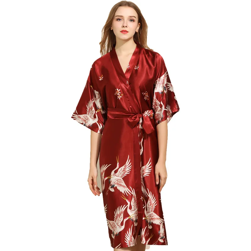 

Ladies'Sleeping Gown Ms Sleeping Gown Silk Clothes Imitated Silk Robes for Women Pajamas Printed Plus Size Women Bathrobe