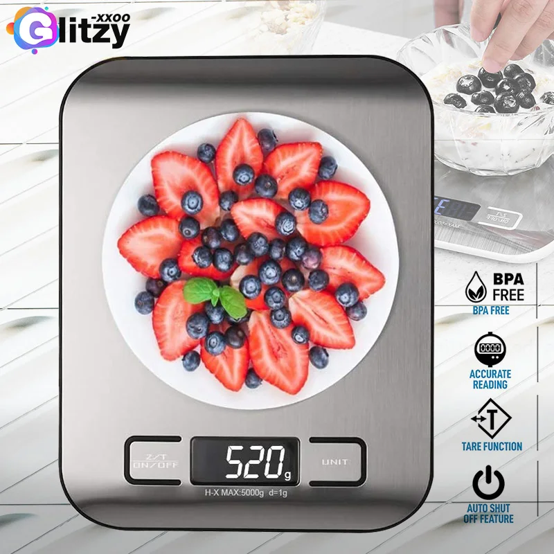 

Kitchen Scale Digital 5/10KG 0.1g/oz Accuracy Stainless Steel Food Scales Waterproof Balance Measuring LCD Precision Electronic