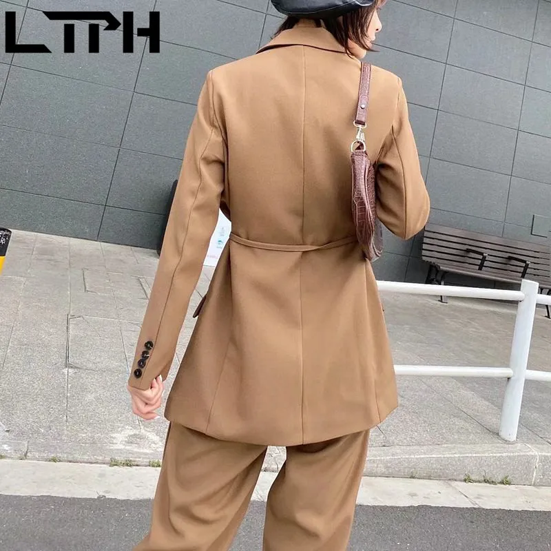 

LTPH vintage simple Suits women 2 piece set Solid Casual Loose office style blazer suit high waist Pant 2021 Spring Autumn New