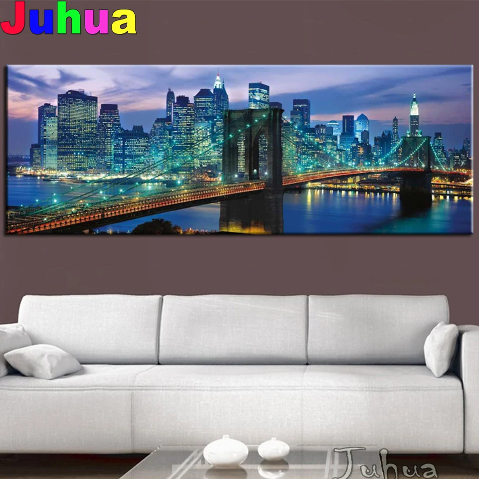 

New York large 5D DIY Diamond Painting Full Square Round Drill Embroidery Night landscape Mosaic Needlework Home Decor AA2427
