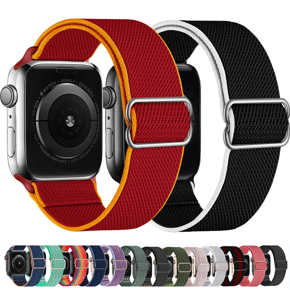 

Ремешок резиновый для Apple watch band 44/40 мм/38 мм 42 мм 45 мм 41 мм, регулируемый эластичный нейлоновый браслет для соло iWatch 3 4 5 6 se 7