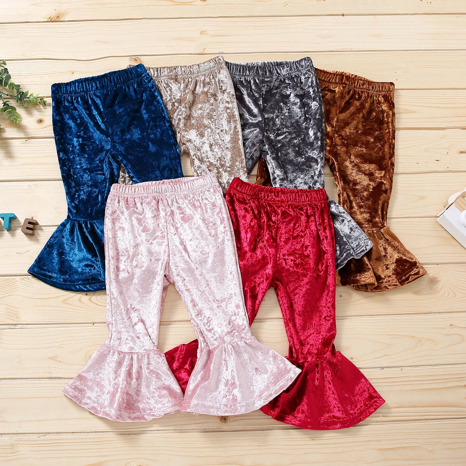 

2021 New Autumn Fashion Toddler Baby Girls COTTON Pants Solid Long Elastic Mid Waist Flare Pants 3 Colors Drop Shipping