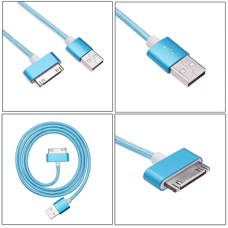 Нейлоновый USB кабель для IPhone 4S 4, металлический штекер, нейлоновый плетеный провод, кабель для зарядного устройства, 2,1 A, шнур для быстрой зарядки и синхронизации данных для IPad 1, 2, 3