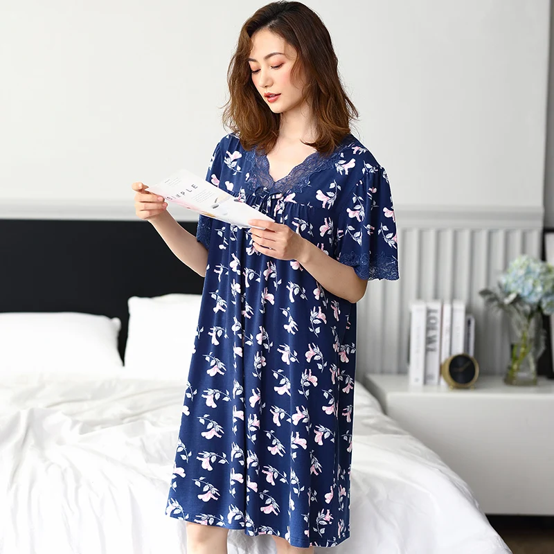 

Sexy Summer Modal Pyjama Women Nightgown Short Sleeve Sweet Soft Female Nightdress Loose Plus Size M-3XL Girls Nightwear