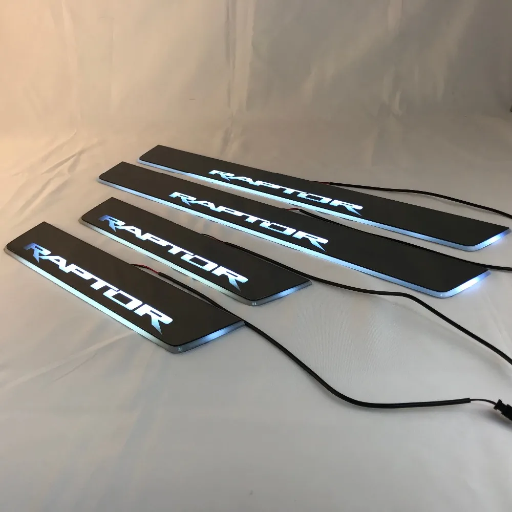 

Osmrk led moving door scuff for ford raptor f150 dynamic door sill plate flat lining overlay flow/fixed light, 4pcs