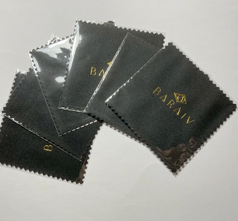 500PCS Custom LOGO 8*8cm Gold Foil Silver Polish Cloth Individual Packed Silver Jewelry Cleaning Wiping Microfiber Suede Cloth