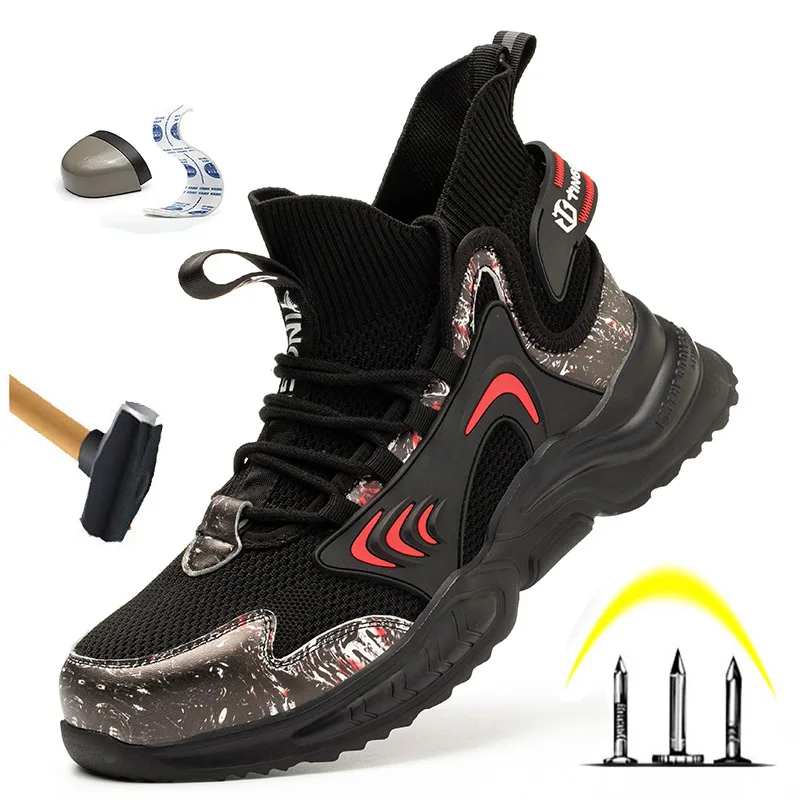 

Мужская защитная обувь со стальным носком, защитные ботинки, Рабочая обувь с защитой от ударов, повседневная обувь, модные легкие походные б...