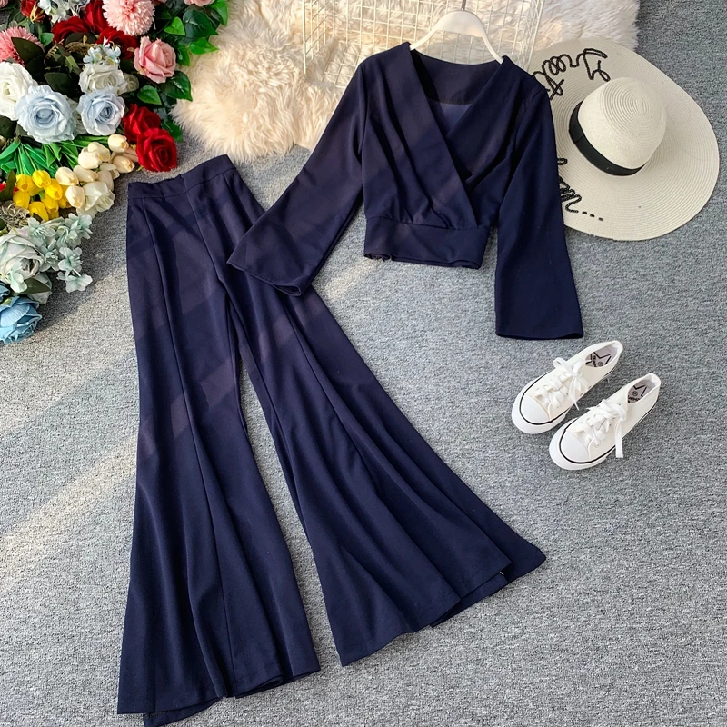 Модные женские комплекты одежды из двух предметов с v образным вырезом