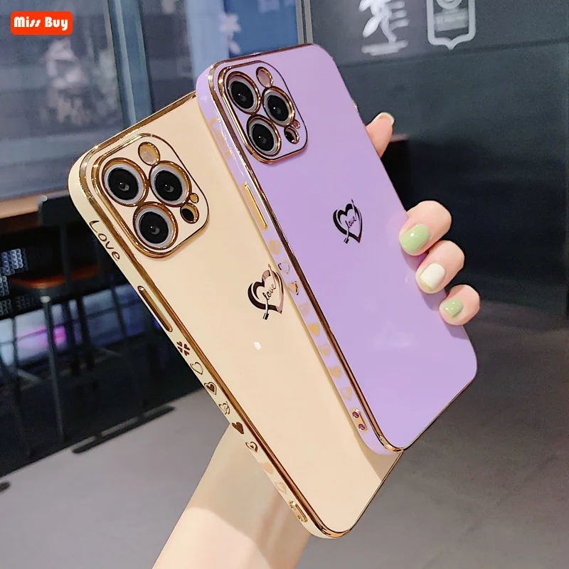 

Soft Electroplated Graffiti Love Heart Case for iPhone 11 12 13 Pro Max Mini X XS XR SE 2020 7 8 Plus Shockproof Bumper Cover