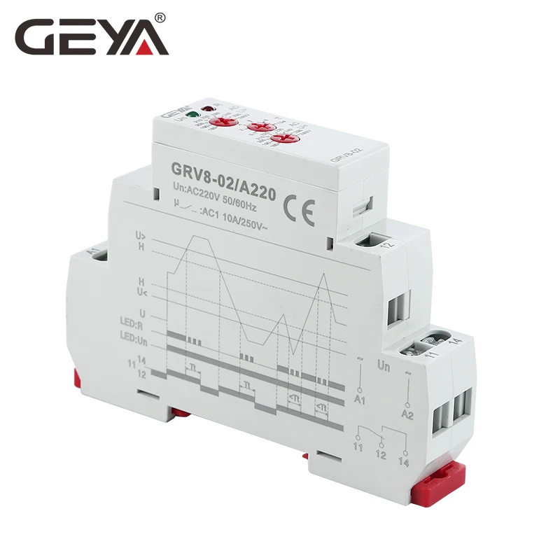 GEYA GRV8-02 реле защиты напряжения Защита от перенапряжения и пониженного напряжения AC220V DC12V DC48V реле контроля напряжения