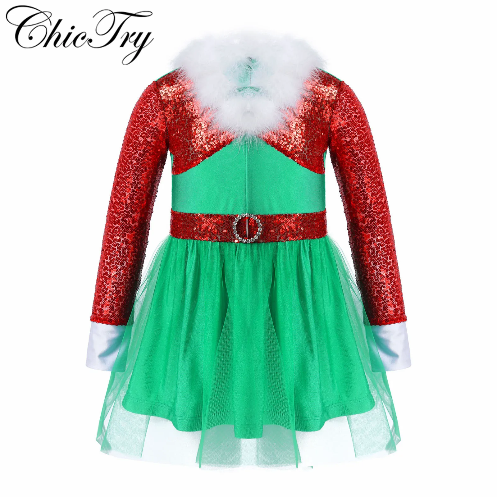 

Kids Girls Christmas Dress for Girls New Year Festival Santa Clause Costume Sequined Kids Fancy Dress Up Party Dresses for Xmas