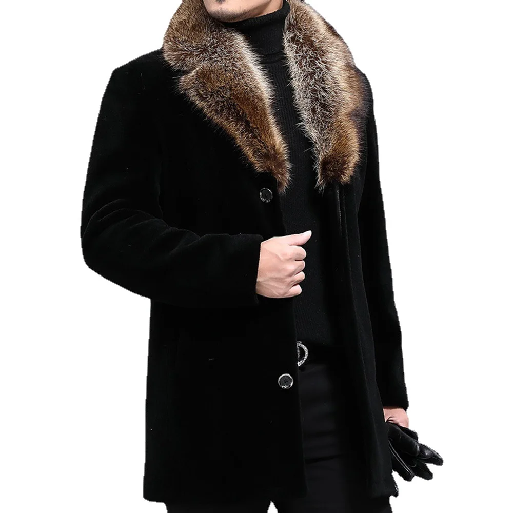 

Модное мужское пальто, новинка 2021, шерстяное пальто, Мужская однобортная ветровка средней длины, шерстяное пальто с воротником, мужской кардиган, топы