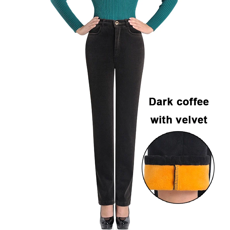 Dark coffee velvet Осенне-зимняя одежда женские вельветовые брюки стрейч женские s Хлопковые женские Большие размеры женские свободные с высокой талией женские штаны - Цвет: Dark coffee velvet