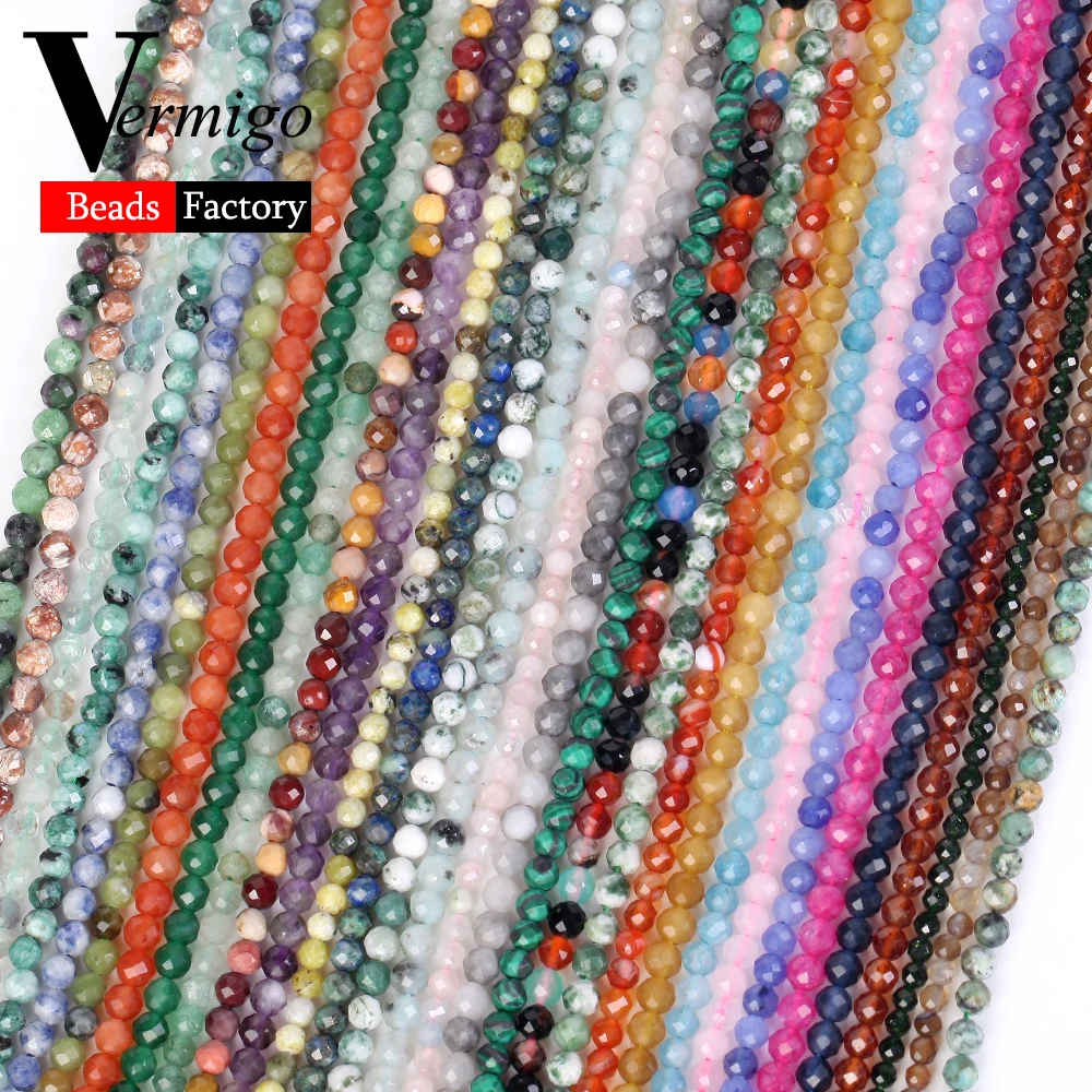 

2/3/4mm Natural Stone Waist Beads Faceted Amethysts Tourmaline Rose Quartzs Agates Round Beads for Jewelry Making Diy Bracelets
