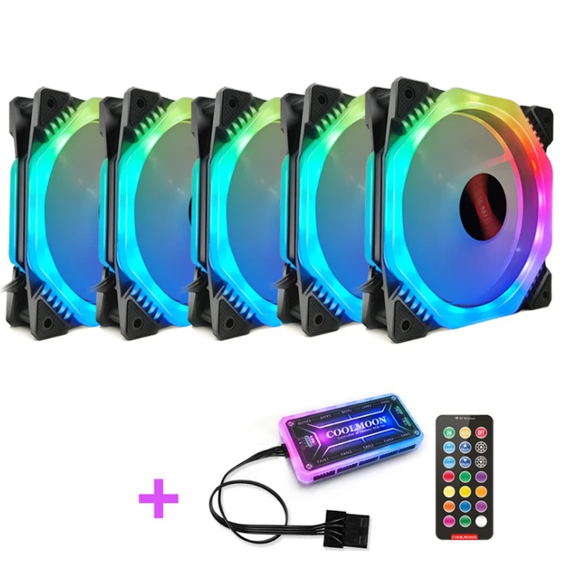 

Coolmoon Cooling Fan 5PCS 120mm 12 Monochromatic Lights CPU Cooling Fan Multilayer Backlit RGB with the Remote Control for PC