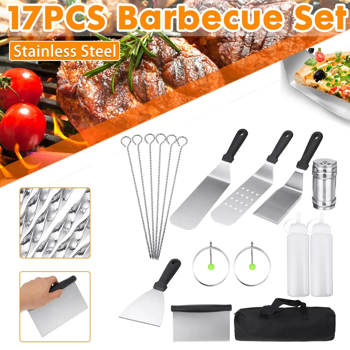 

Набор инструментов из нержавеющей стали для барбекю, шпатель, вилка, щипцы, щетка для ножек, столовые приборы для приготовления пищи на прир...