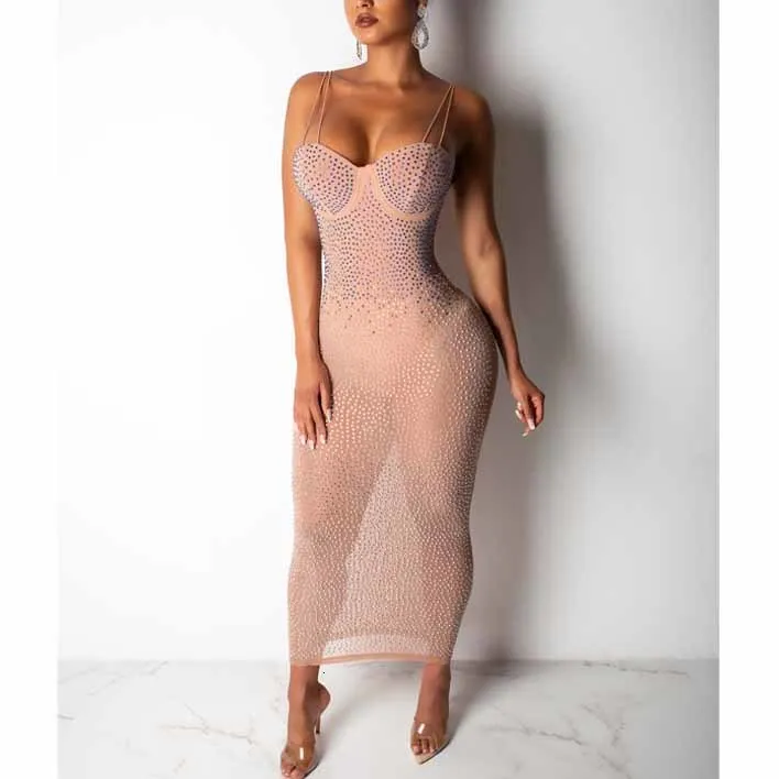 Женское платье на тонких бретельках длинное прозрачное Сетчатое с открытой