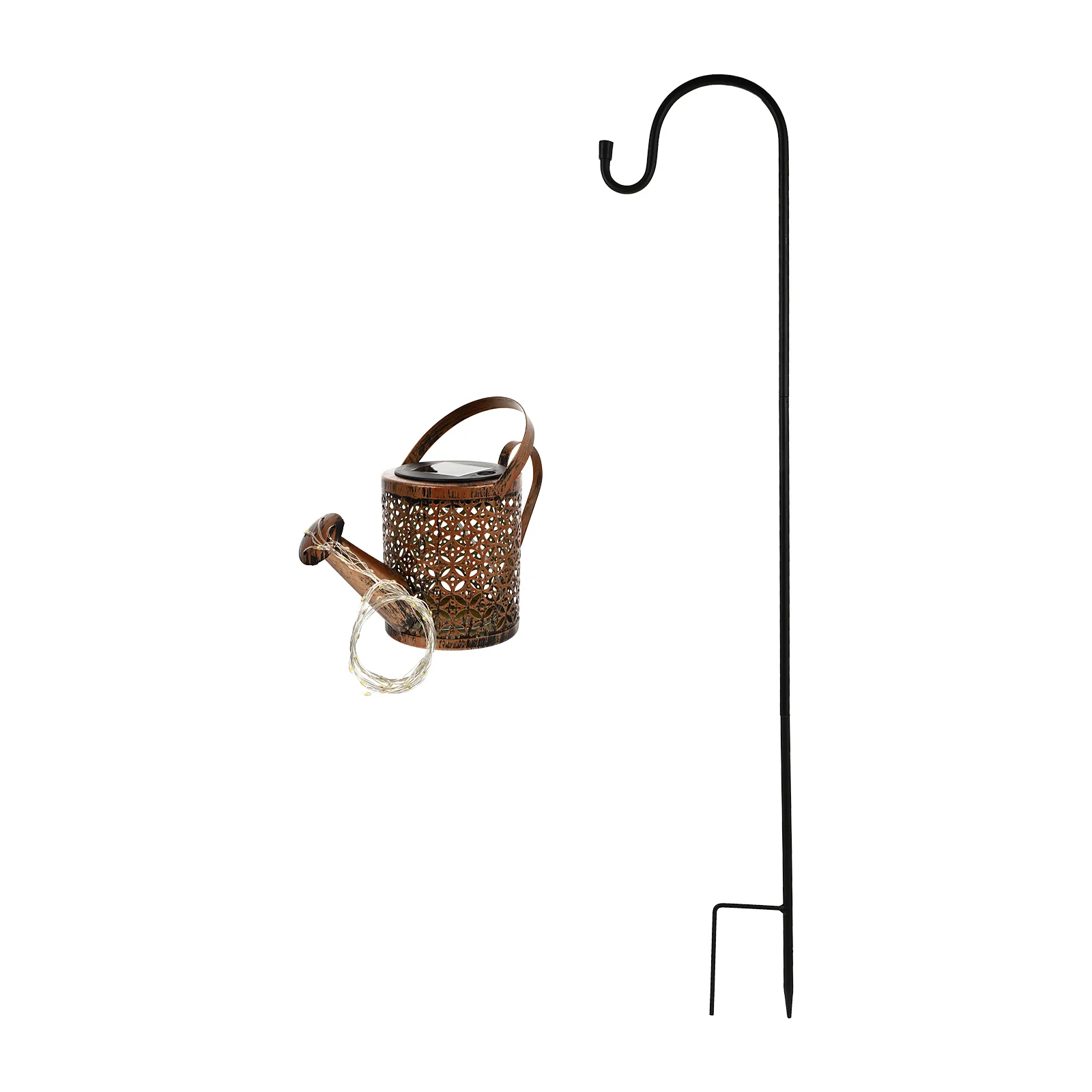 

1 set of Outdoor Solar Lamp Garden Art Decor Light Kettle Shape Light with Rack