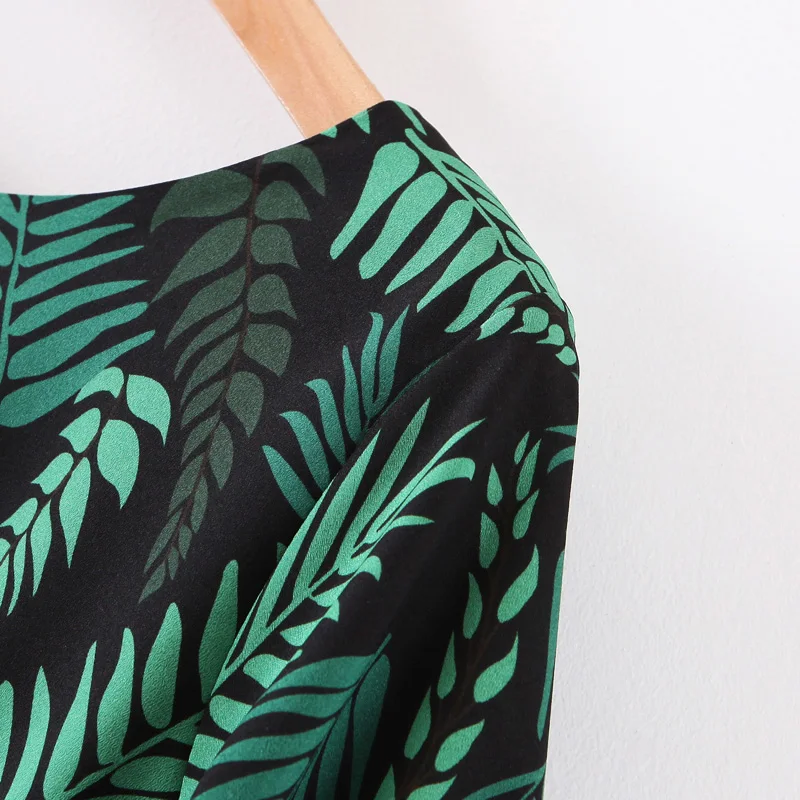 Za 2019 модное женское платье миди с принтом зеленых листьев шифоновое сексуальное