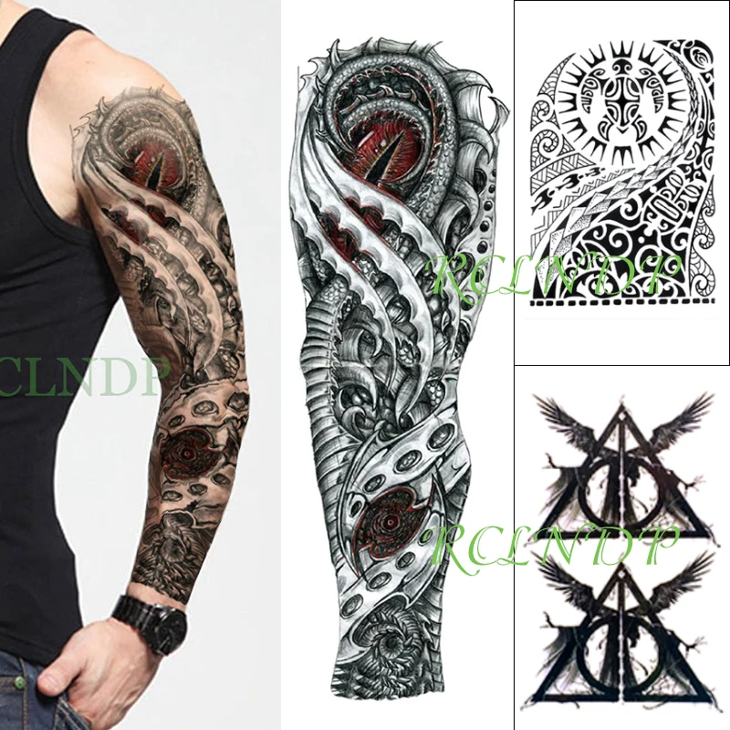 3 pcs Waterproof Temporary Tattoo Stickers set Mechanic Alien Eye Full Arm Flash Tatto Fake Tatoo for Men Women | Красота и здоровье