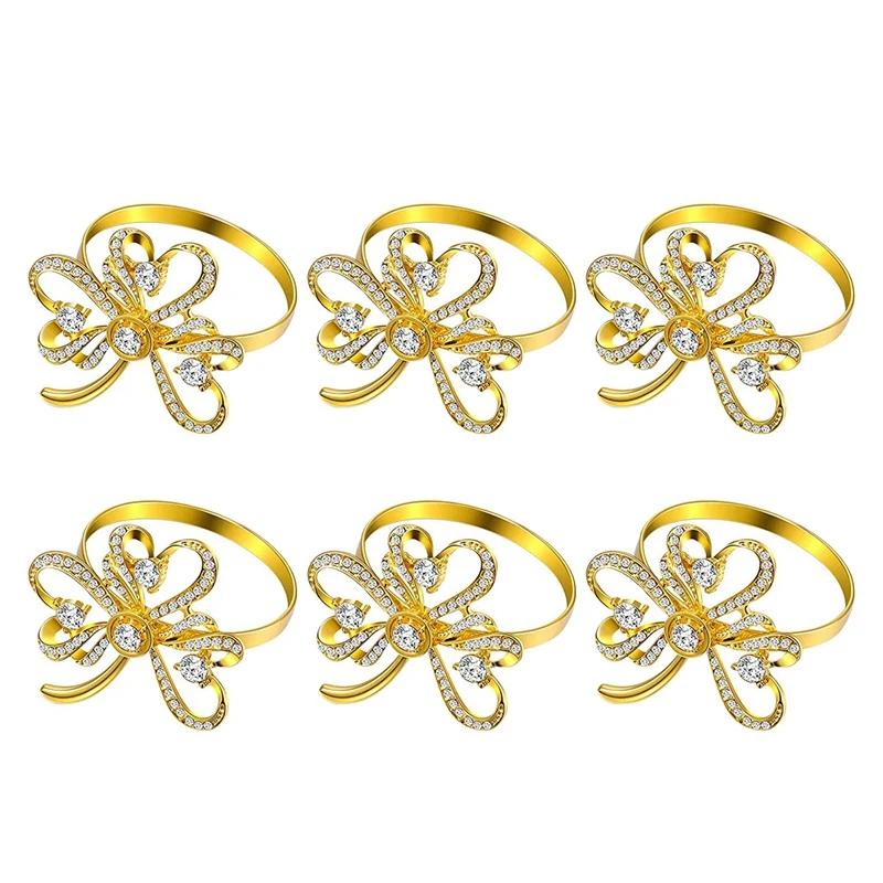 Горячая XD 6 Pcs кольца для салфеток с пряжкой и нашивками трилистника Кольца