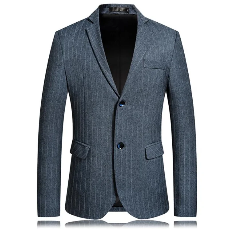 New men's suit jacket male trend korean youth casual business single western-style male striped blazers black grey blue