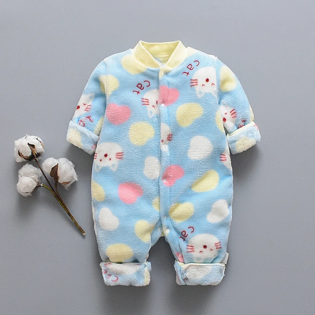 D Newest Baby Girl Boy Clothes Romper Warm Winter Thick Newborn Infant Baby Cartoon Fleece Warm Romper Jumpsuit Soft Pajamas - Цвет: D