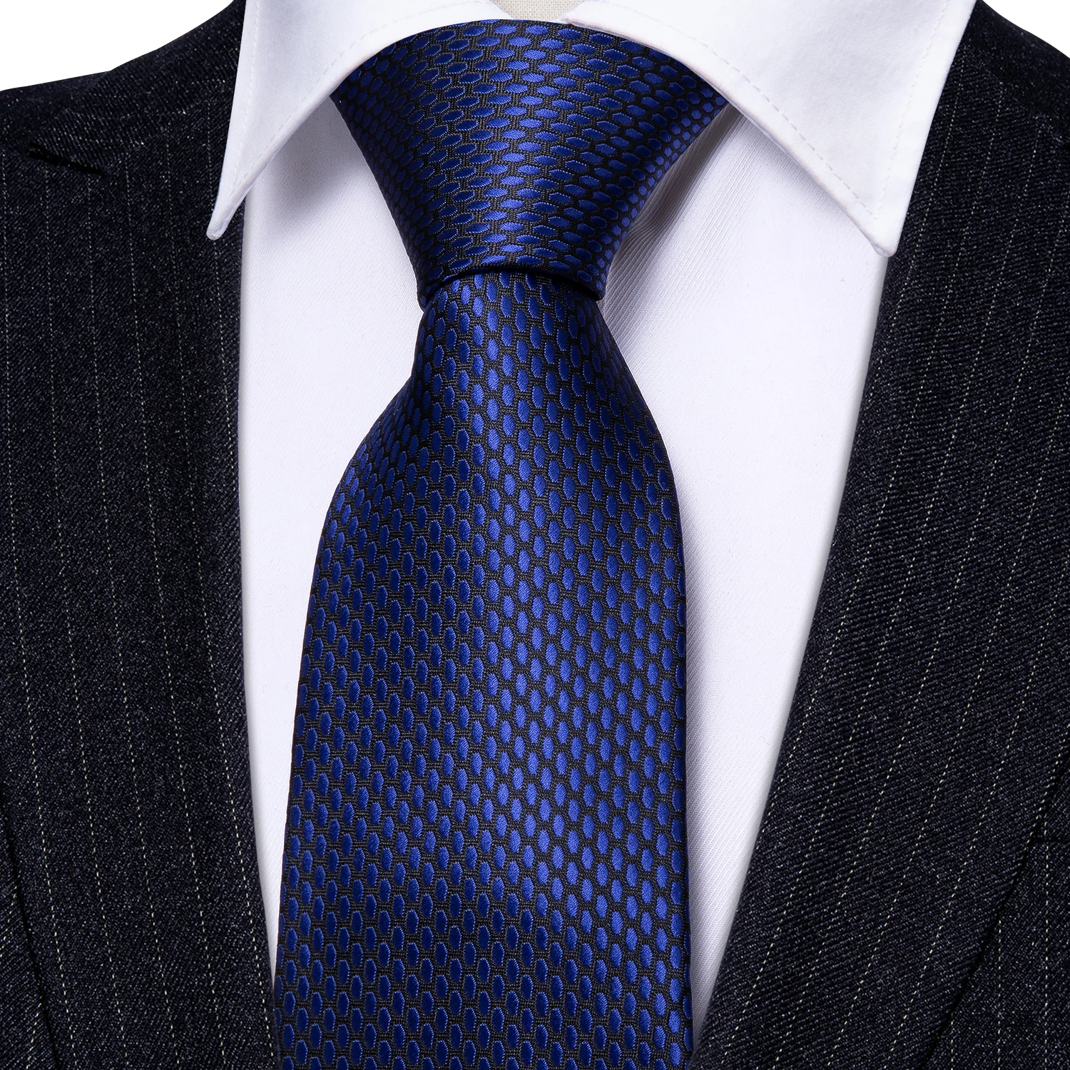 

Fashion Navy Blue Solid Mens Neckties 8.5cm Silk Sigle Ties For Men Wedding Party Businees Barry.Wang Fashion Design F-1511